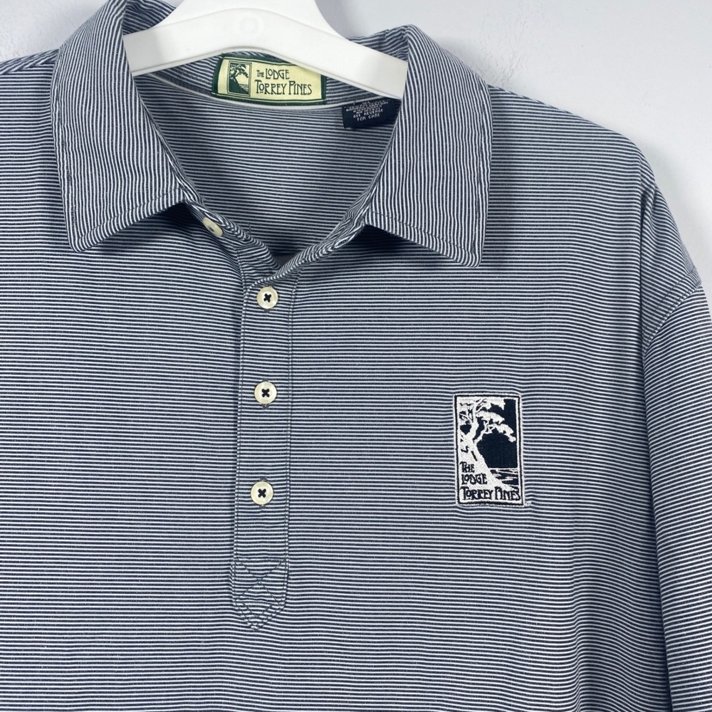 The Lodge Torrey Pines Polo Shirt‎ Mens XL Black White Micro Stripe Golf